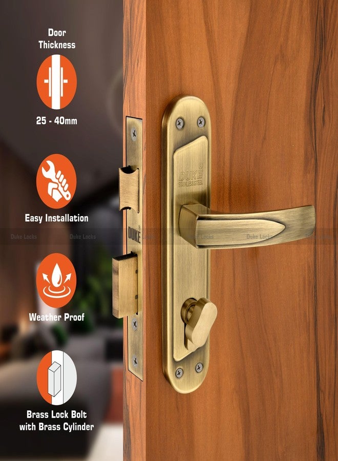 DUKElocks طقم قفل باب ديوك مورتيس 1001 BA CY للباب الرئيسي، المطبخ، غرفة النوم، المكتب، الفندق، جسم القفل من النحاس مع أسطوانة من النحاس، لون نحاسي عتيق، 190 مم (8 بوصة). - Image 2